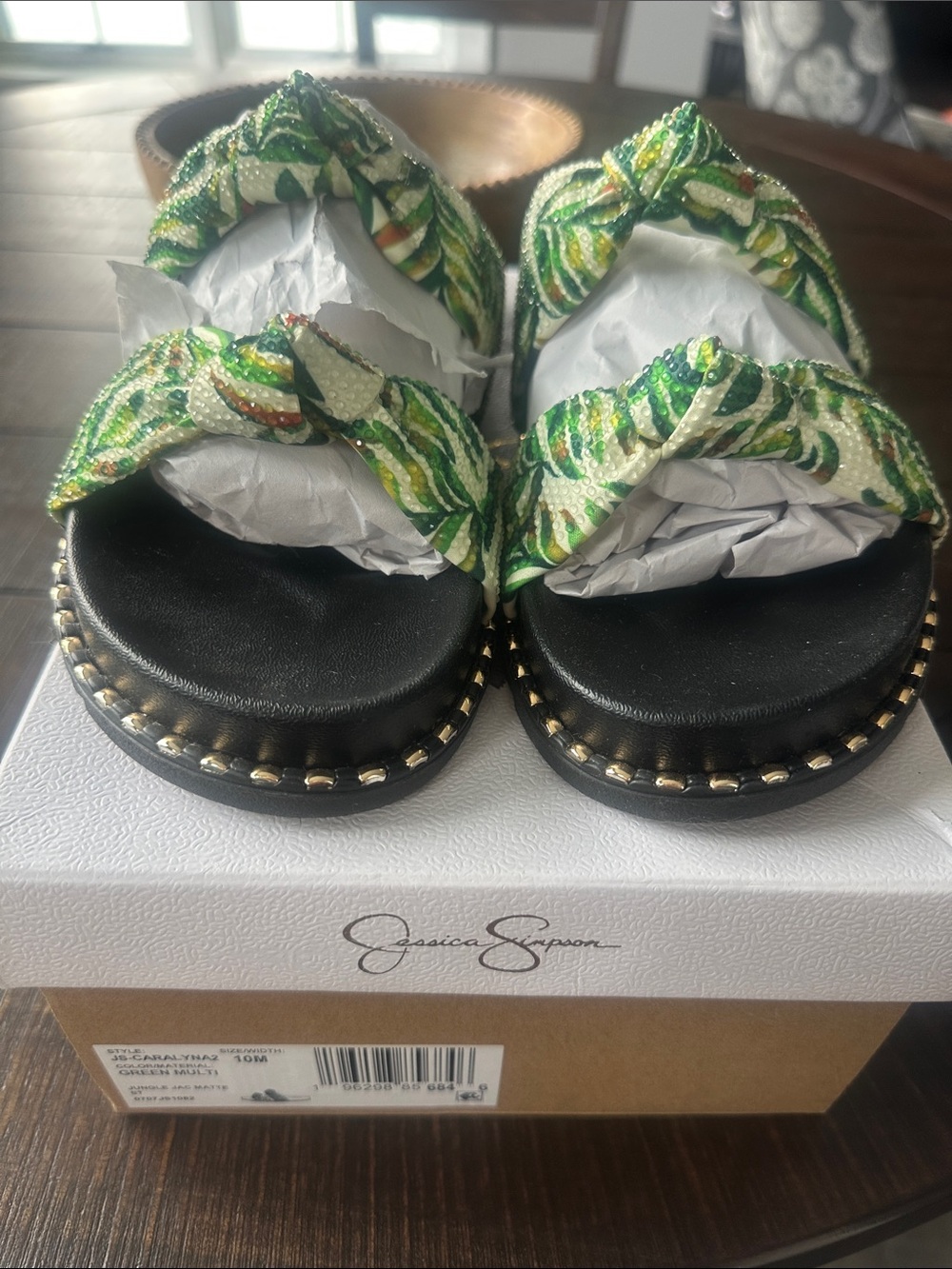Jessica Simpson Green and White Braided Caralyna Sandals